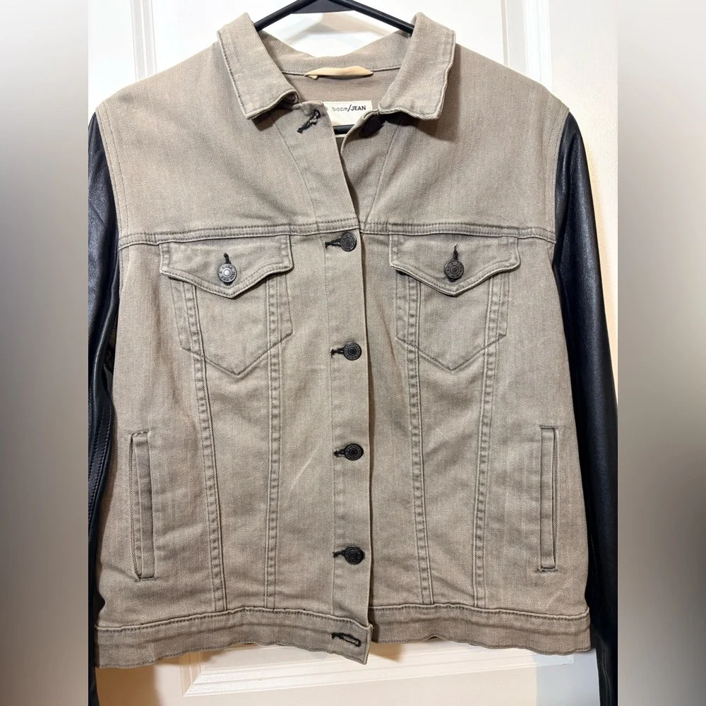 RAG & BONE Iron Denim & Genuine Lamb Leather Sleeve Jacket - Large - Picture 4 of 16